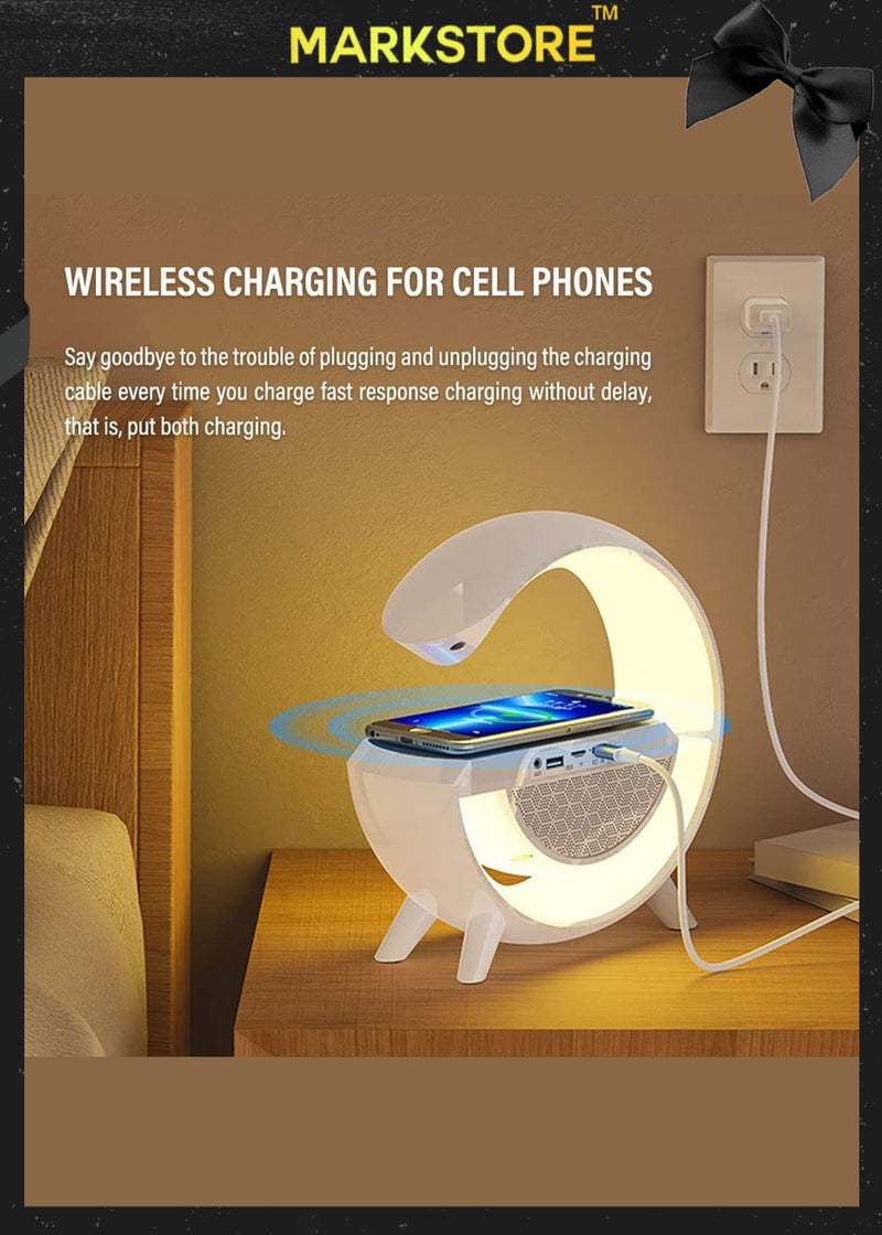 مارك ستور شاحن لاسلكي، مصباح طاولة ذكي LED، مصباح جو متغير اللون RGB، ضوء ليلي خافت مع مزامنة الموسيقى، مكبر صوت بلوتوث، ضوء مزاج ذكي لغرفة النوم - Image 2